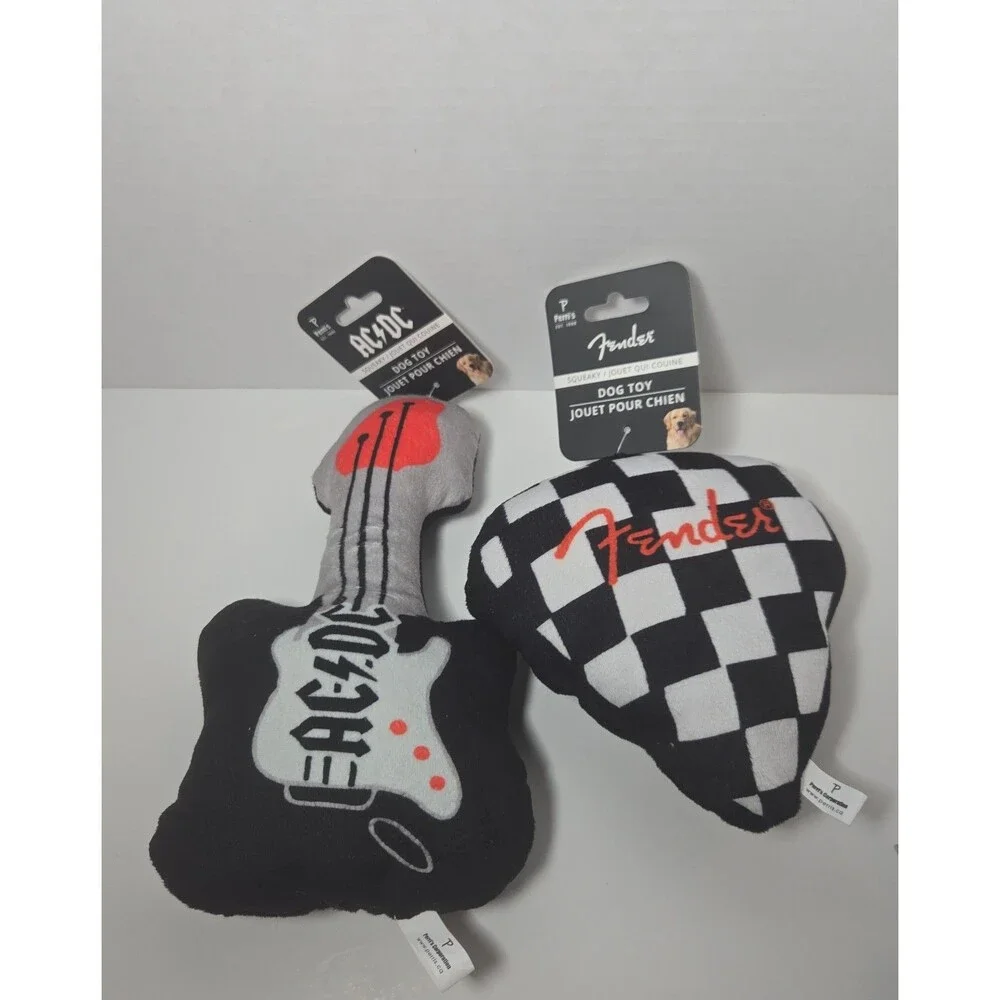 AC/DC and Fender dog toys